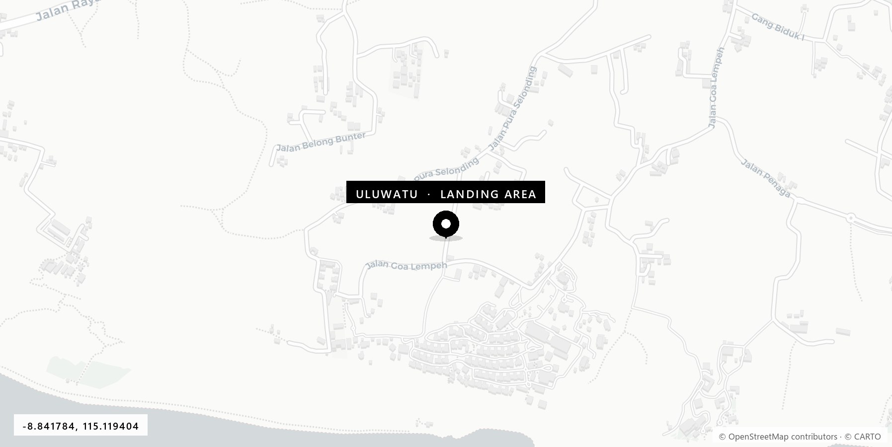 Map of the Uluwatu landing area on Jalan Goa Lempeh, Pecatu, Uluwatu