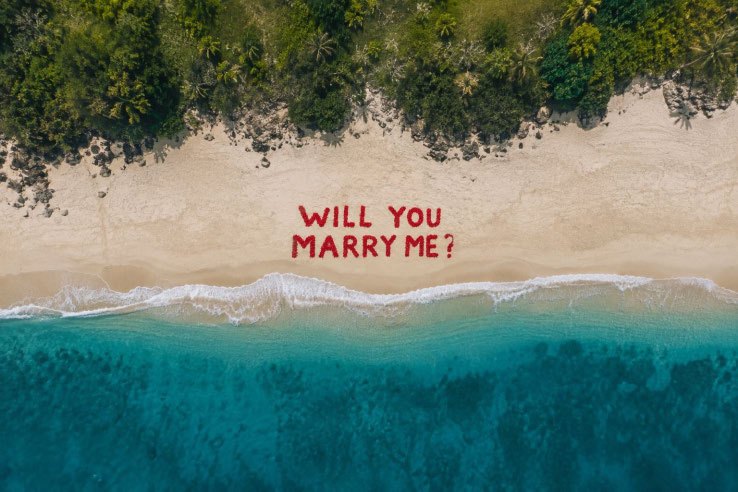 Custom wording written in flower petals on the sand